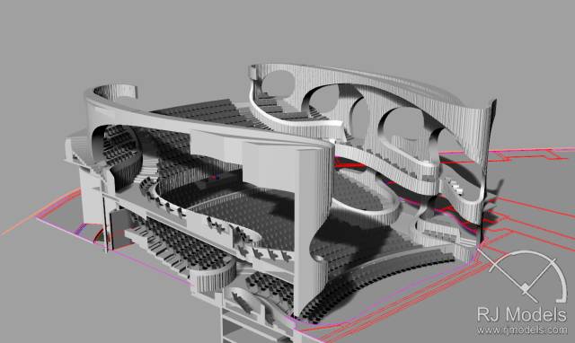 戲曲中心建筑模型的大小為1230mm X 830mm X 590mm ，歷時(shí)1個(gè)月制成。戲曲中心的外觀(guān)別樹(shù)一格，糅合了傳統與現代元素，整體屬于流線(xiàn)型設計，外觀(guān)如同舞臺簾幕一般。從建筑模型的設計中觀(guān)看，▲戲曲中心的結構為流線(xiàn)外型和內部空間， 呈現出「氣」的概念。。